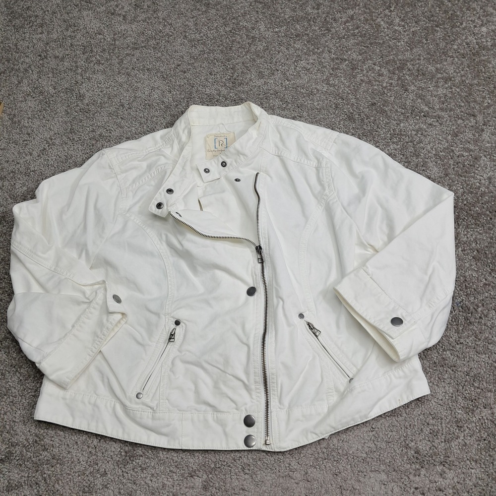 Relativity Womens White Cotton Moto Jacket Asymmetrical Zip XL RN 69016